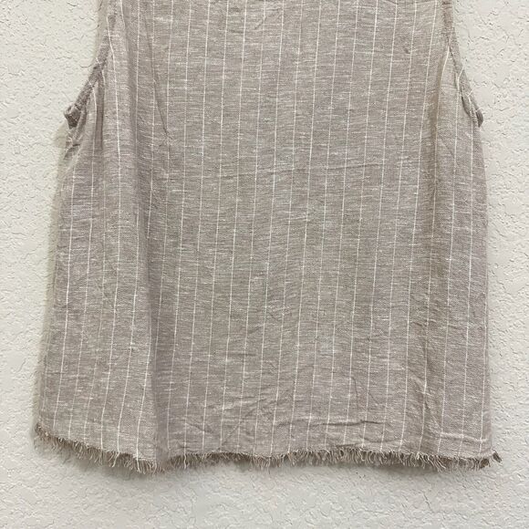 DREW Tank Top Sand Beige Burlap Striped Sleeveless Fringed Linen Blend - Picture 5 of 9